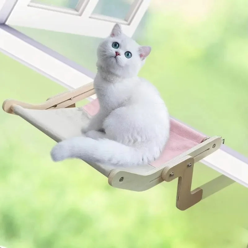 Window-Mounted Cat Hammock with Wooden Stand