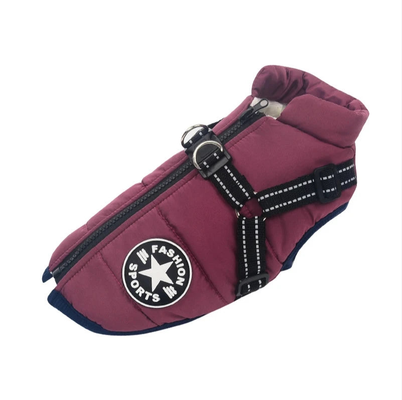 Waterproof Winter Dog Jacket with Built-in Harness