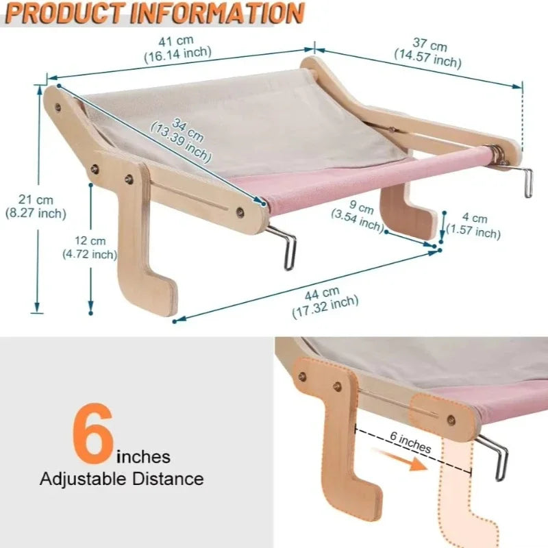 Window-Mounted Cat Hammock with Wooden Stand