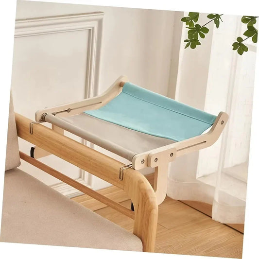 Window-Mounted Cat Hammock with Wooden Stand