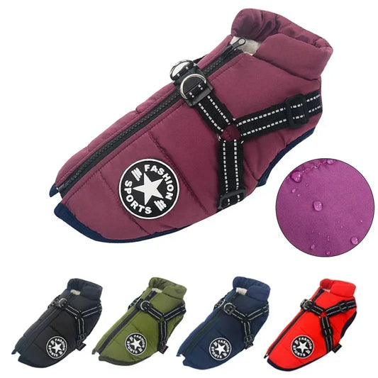 Waterproof Winter Dog Jacket with Built-in Harness